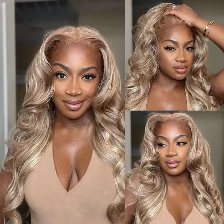 13x4 Ash Blonde Body Wave Lace Front Wig Transparent Lace Blonde Hair 180%/250% Density - Msgem Hair