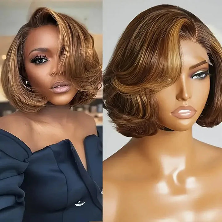 13x4 Bob Lace Front Wig Pixie Bob Wig Human Hair Msgem Short Wavy Hair - Msgem Hair