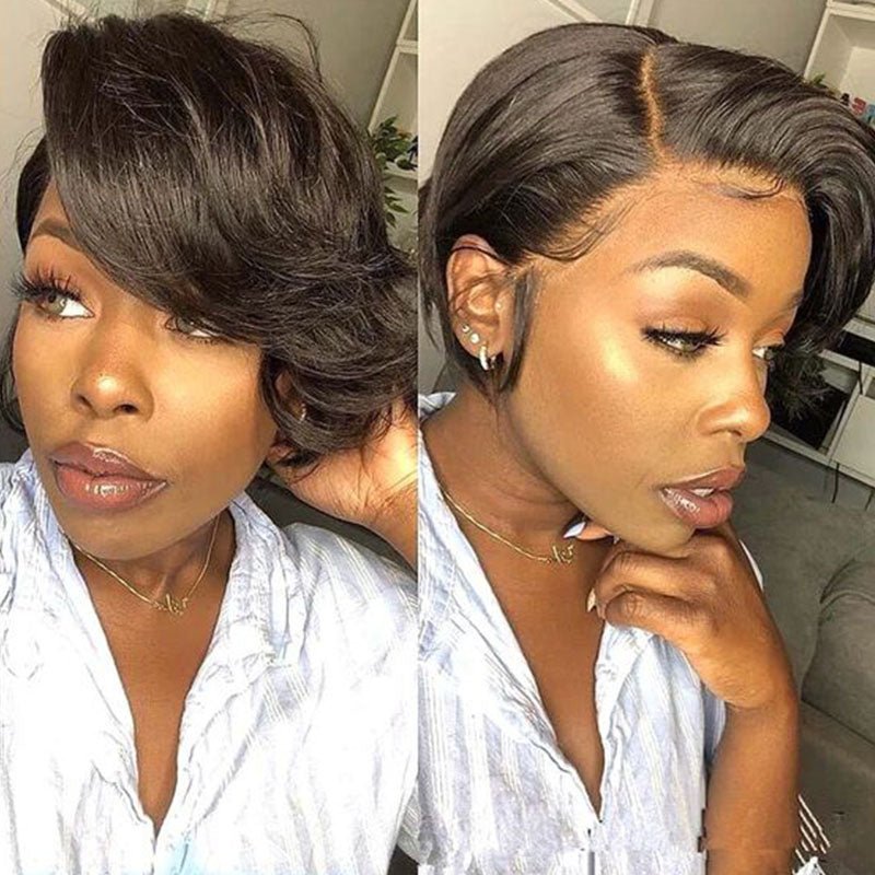 13x4 Bob Lace Front Wig Pixie Bob Wig Human Hair Msgem Short Wavy Hair - Msgem Hair