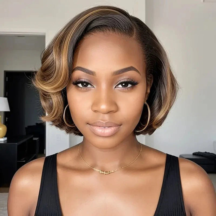 13x4 Bob Lace Front Wig Pixie Bob Wig Human Hair Msgem Short Wavy Hair - Msgem Hair