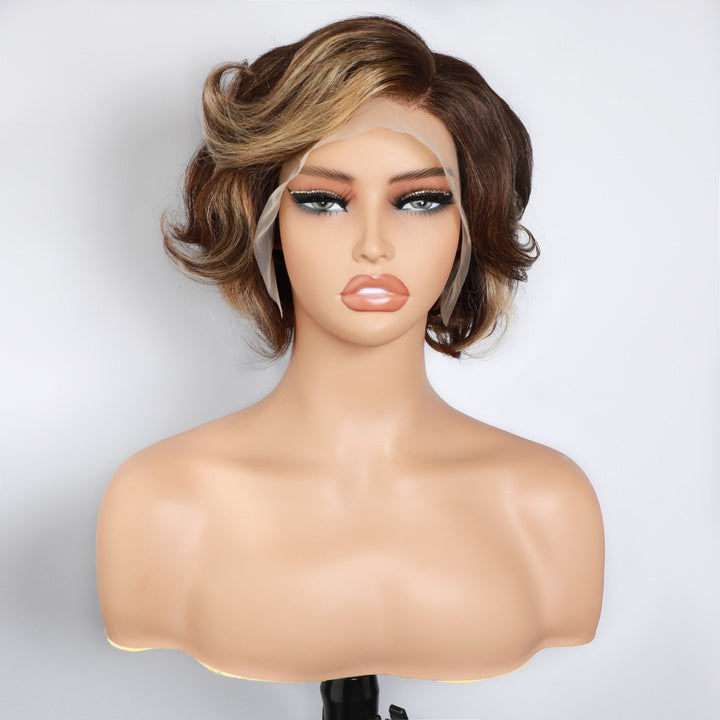 13x4 Bob Lace Front Wig Pixie Bob Wig Human Hair Msgem Short Wavy Hair - Msgem Hair