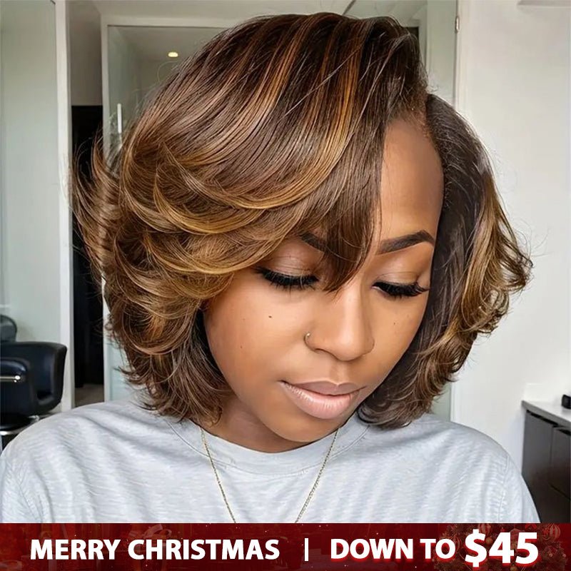 13x4 Bob Lace Front Wig Pixie Bob Wig Human Hair Msgem Short Wavy Hair - Msgem Hair
