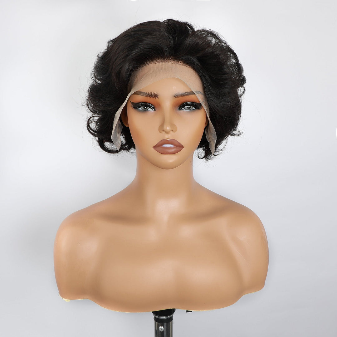 13x4 Bob Lace Front Wig Pixie Bob Wig Human Hair Msgem Short Wavy Hair - Msgem Hair