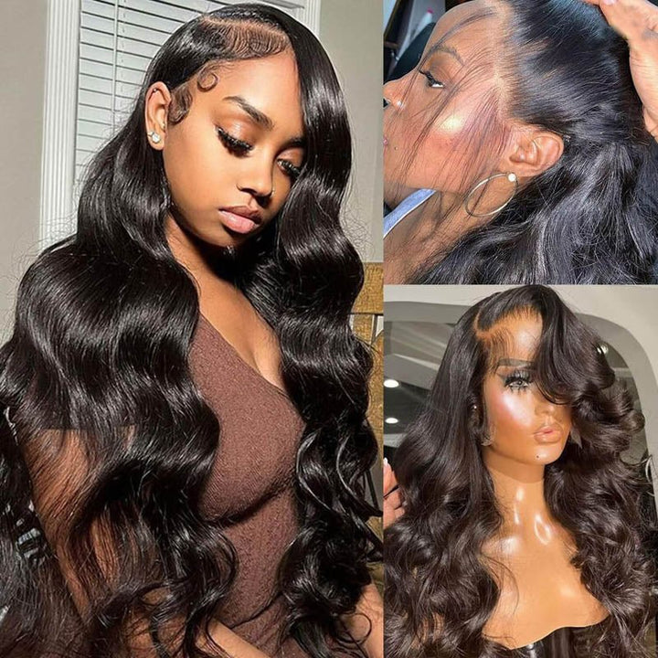13x4 Lace Front Wig Nature Black Body Wave With Glueless Pre Plucked Baby Hair - Msgem Hair
