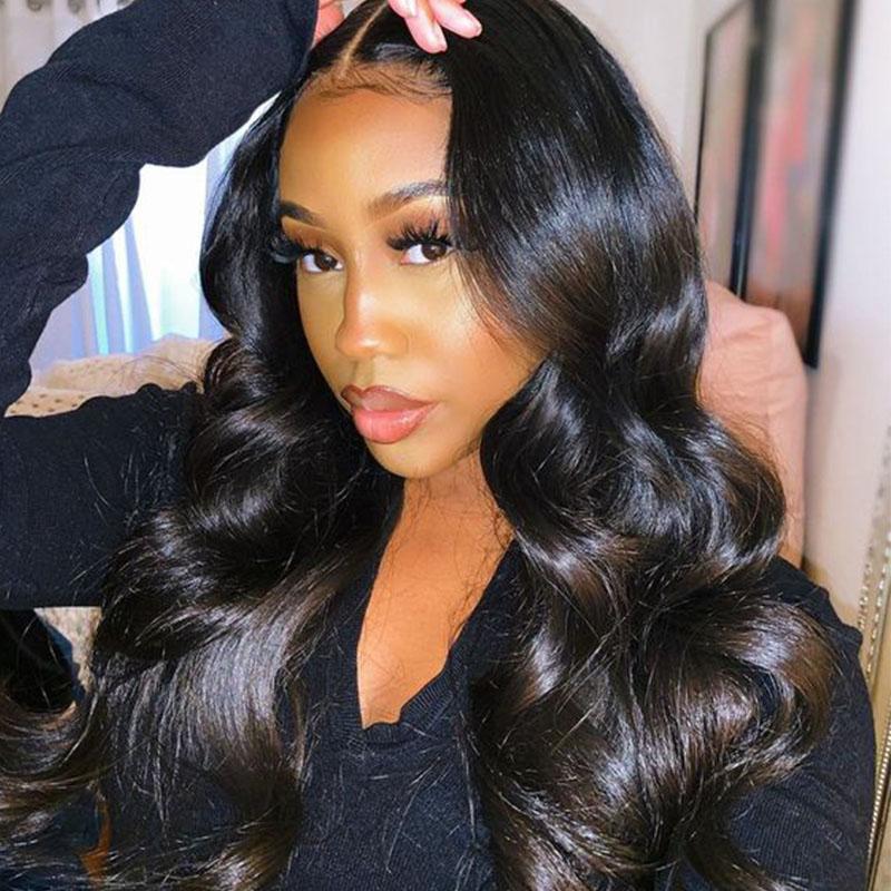 13x4 Lace Front Wig Nature Black Body Wave With Glueless Pre Plucked Baby Hair - Msgem Hair