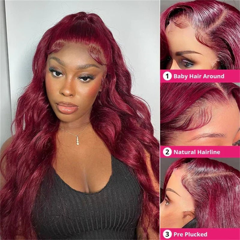 13x4 Lace Frontal wig Body Wave 99J Lace Wig Brazilian Human Virgin Hair - Msgem Hair