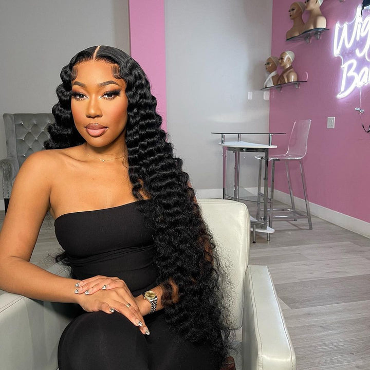 13x4 Lace Frontal with 4 Bundles Deep Wave Peruvian Human Hair - Msgem Hair