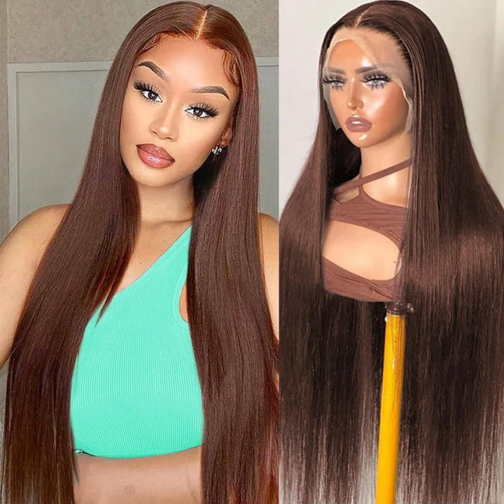 13x4 Straight Wigs Chocolate Brown Transarent Lace Front Wigs For Women 180% Hair Density - Msgem Hair