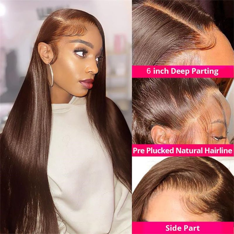 13x4 Straight Wigs Chocolate Brown Transarent Lace Front Wigs For Women 180% Hair Density - Msgem Hair