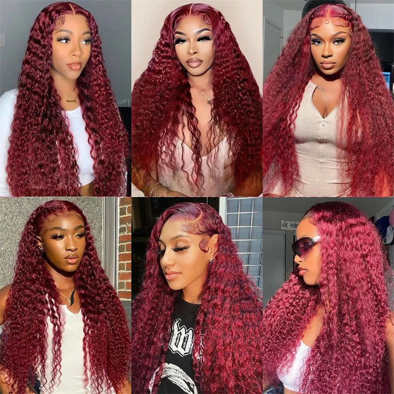Msgem Deep Wave 13x6 Lace Front Wig 99J Burgundy Human Hair Colored Wigs 250%