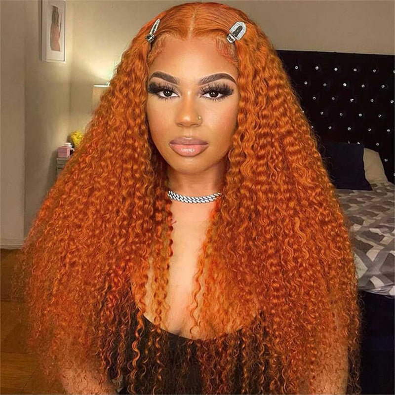 13X6 Ginger Orange Lace Front Wig Curly Wigs Human Hair Pre Plucked With Baby Hair for Women - Msgem Hair