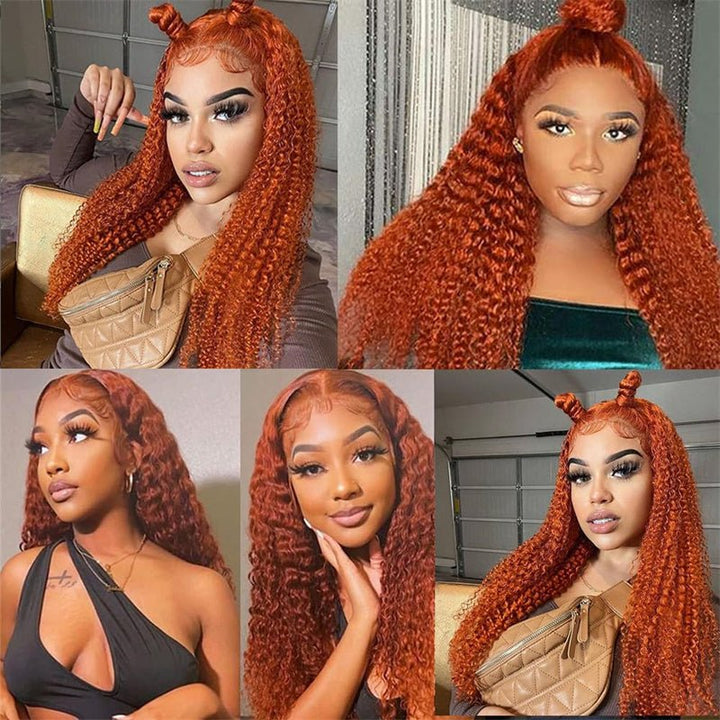13X6 Ginger Orange Lace Front Wig Curly Wigs Human Hair Pre Plucked With Baby Hair for Women - Msgem Hair
