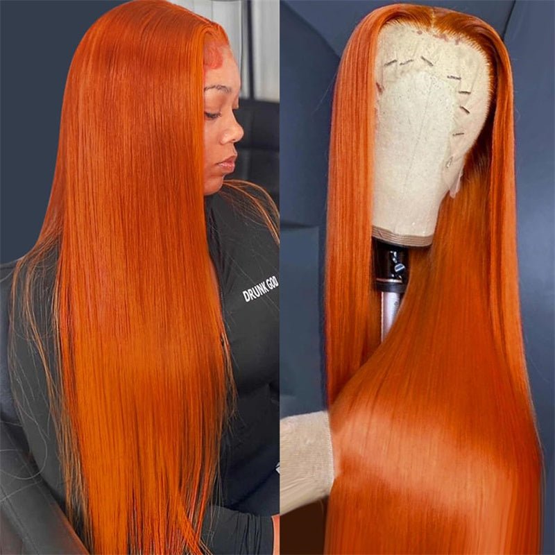13x6 Orange Ginger Straight Wigs Pre Plucked Transparent Lace Frontal Wig Natural Hairline with Baby Hair - Msgem Hair