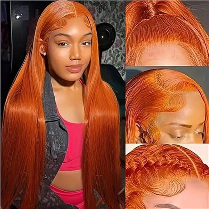 13x6 Orange Ginger Straight Wigs Pre Plucked Transparent Lace Frontal Wig Natural Hairline with Baby Hair - Msgem Hair