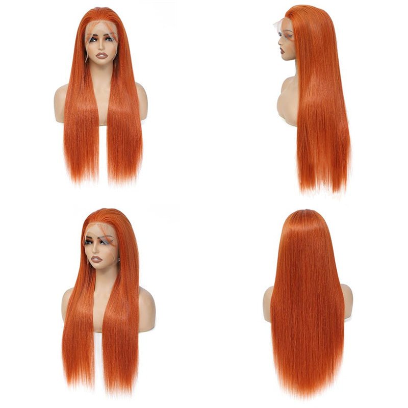13x6 Orange Ginger Straight Wigs Pre Plucked Transparent Lace Frontal Wig Natural Hairline with Baby Hair - Msgem Hair