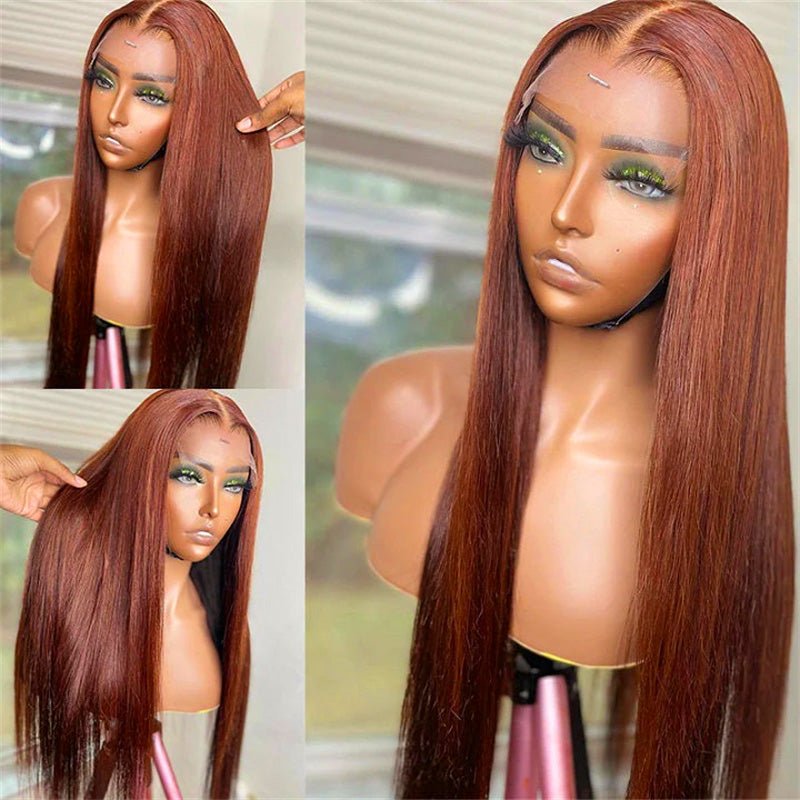 13x6 Reddish Brown Wigs Straight/Body Wave Human Hair Lace Frontal Wigs Light Auburn Transparent Lace Wig - Msgem Hair