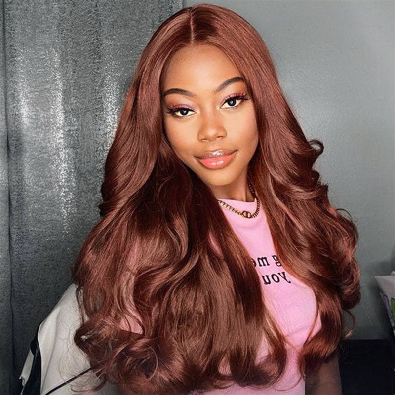 13x6 Reddish Brown Wigs Straight/Body Wave Human Hair Lace Frontal Wigs Light Auburn Transparent Lace Wig - Msgem Hair