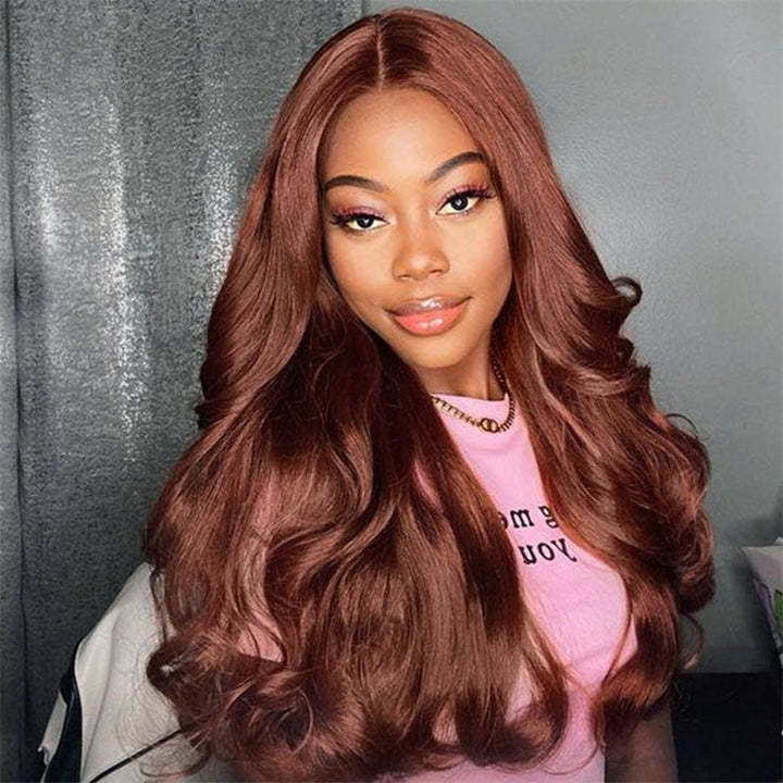 13x6 Reddish Brown Wigs Straight/Body Wave Human Hair Lace Frontal Wigs Light Auburn Transparent Lace Wig - Msgem Hair