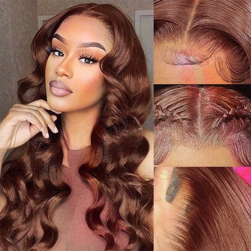 13x6 Reddish Brown Wigs Straight/Body Wave Human Hair Lace Frontal Wigs Light Auburn Transparent Lace Wig - Msgem Hair