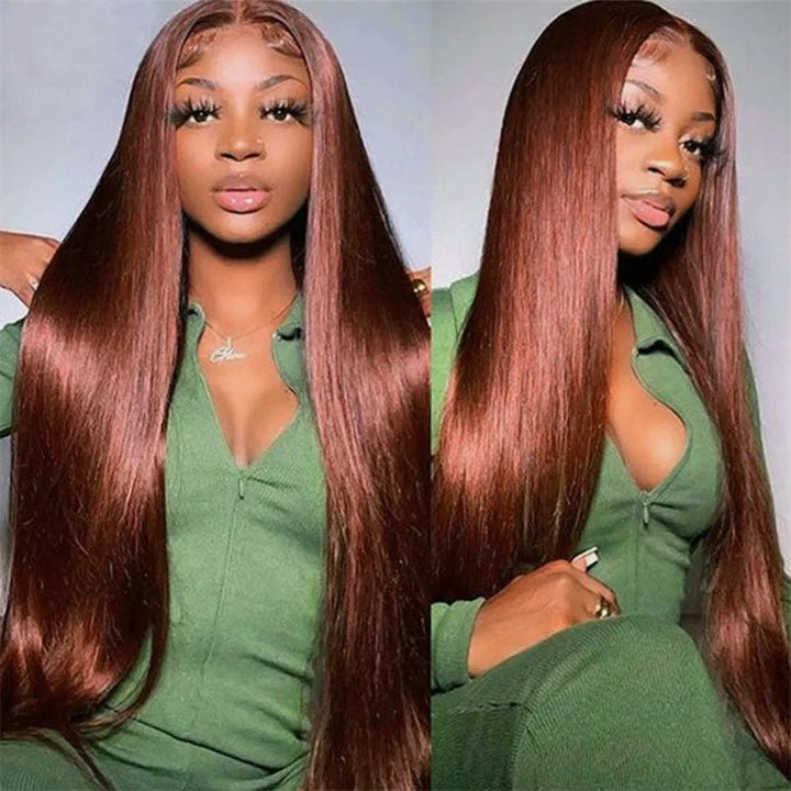 13x6 Reddish Brown Wigs Straight/Body Wave Human Hair Lace Frontal Wigs Light Auburn Transparent Lace Wig - Msgem Hair