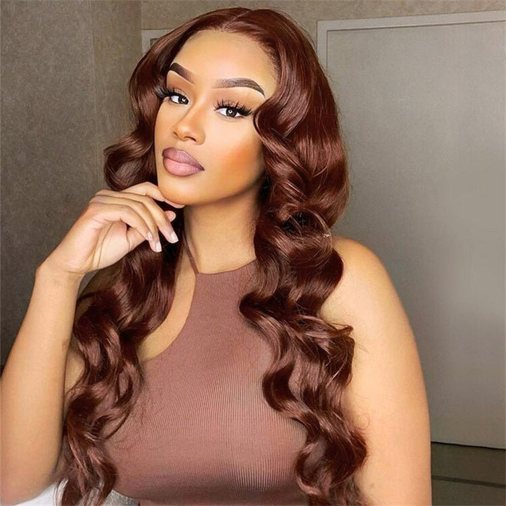 13x6 Reddish Brown Wigs Straight/Body Wave Human Hair Lace Frontal Wigs Light Auburn Transparent Lace Wig - Msgem Hair