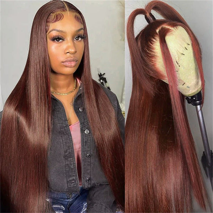 13x6 Reddish Brown Wigs Straight/Body Wave Human Hair Lace Frontal Wigs Light Auburn Transparent Lace Wig - Msgem Hair