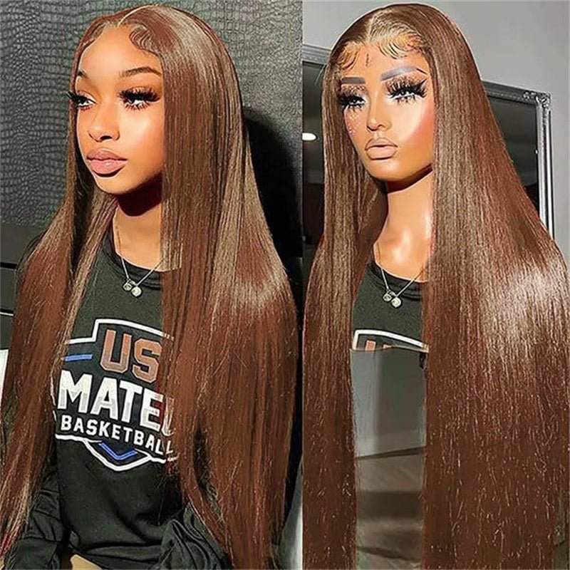 13x6 Straight Wigs Chocolate Brown Transarent Lace Front Wigs 180% Hair Density - Msgem Hair
