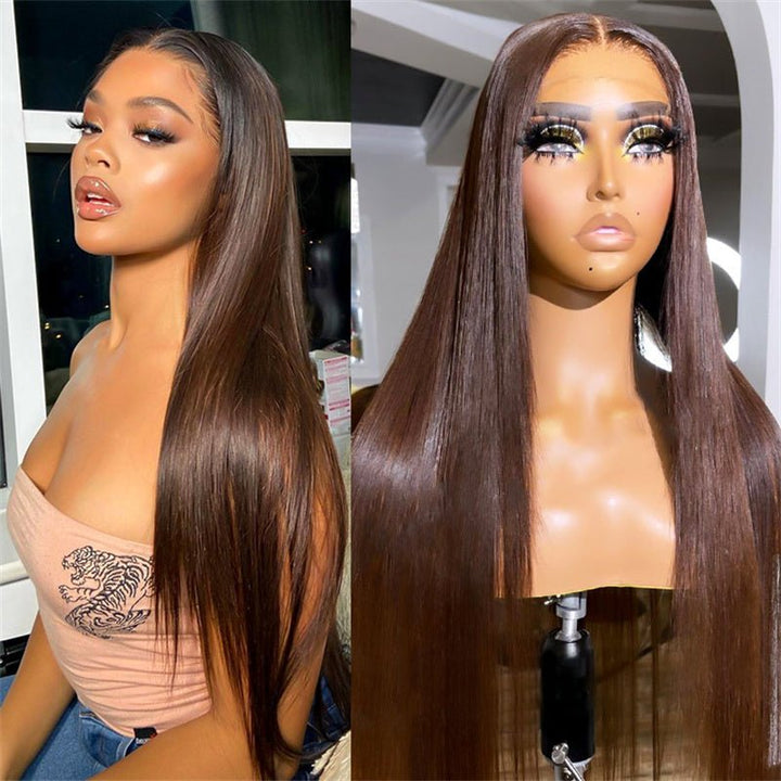 13x6 Straight Wigs Chocolate Brown Transarent Lace Front Wigs 180% Hair Density - Msgem Hair