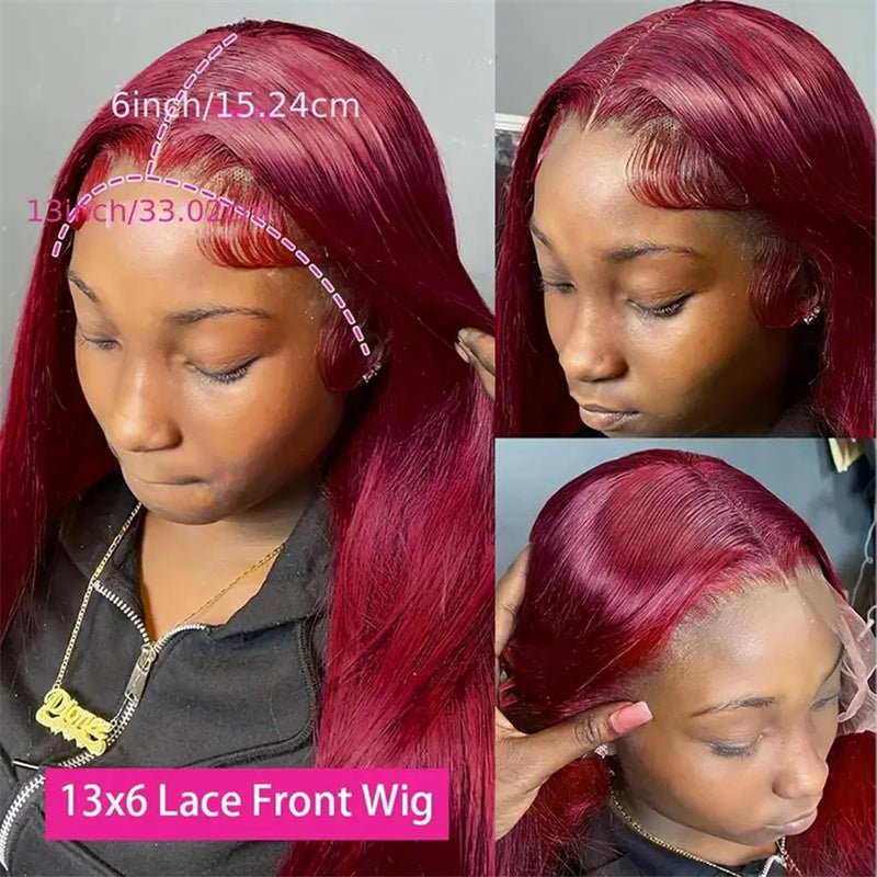 13x6 Transparent Lace Front Wigs Human Hair 99j Burgundy Straight Wigs Pre Plucked 180% Density - Msgem Hair