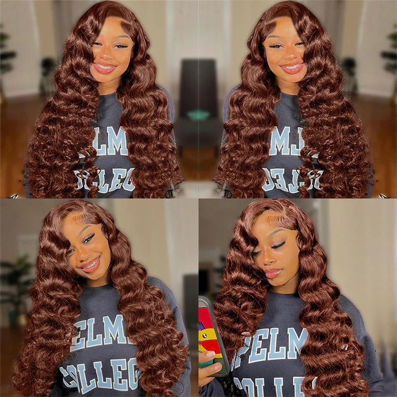 13x6 Transparent Lace Frontal Human Hair Wigs Chocolate Brown Loose Wave For Black Women - Msgem Hair