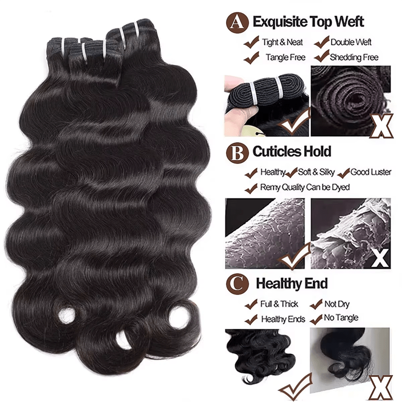 16A Body Wave Human Hair Bundles Unprocessed Virgin Hair Extensions For Women - Msgem Hair
