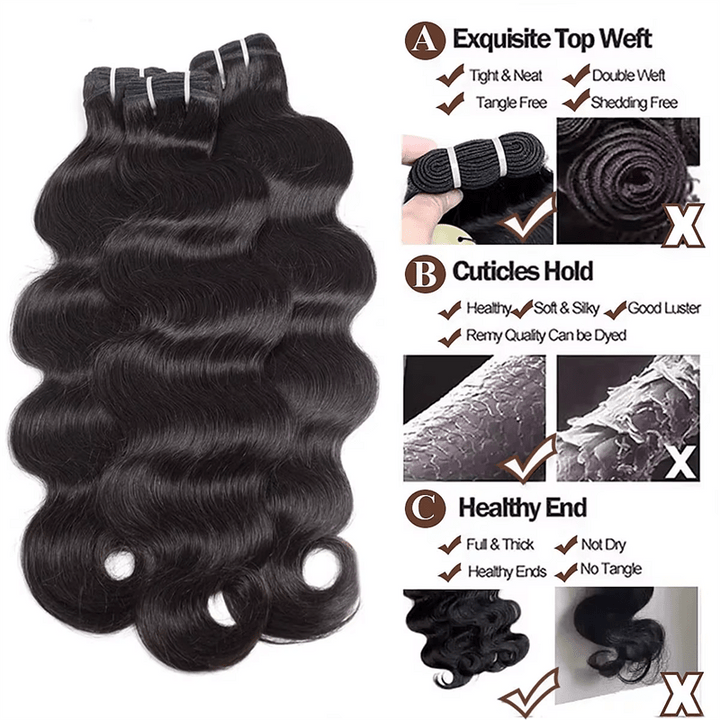 16A Body Wave Human Hair Bundles Unprocessed Virgin Hair Extensions For Women - Msgem Hair