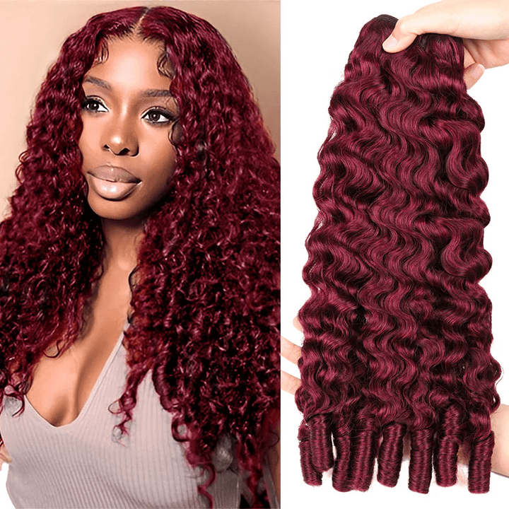 16A Burmese Curly Human Hair Bundles Burgundy 99J Virgin Hair Extensions - Msgem Hair