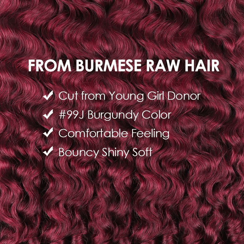 16A Burmese Curly Human Hair Bundles Burgundy 99J Virgin Hair Extensions - Msgem Hair