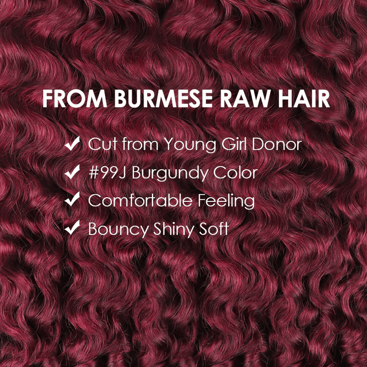 16A Burmese Curly Human Hair Bundles Burgundy 99J Virgin Hair Extensions - Msgem Hair