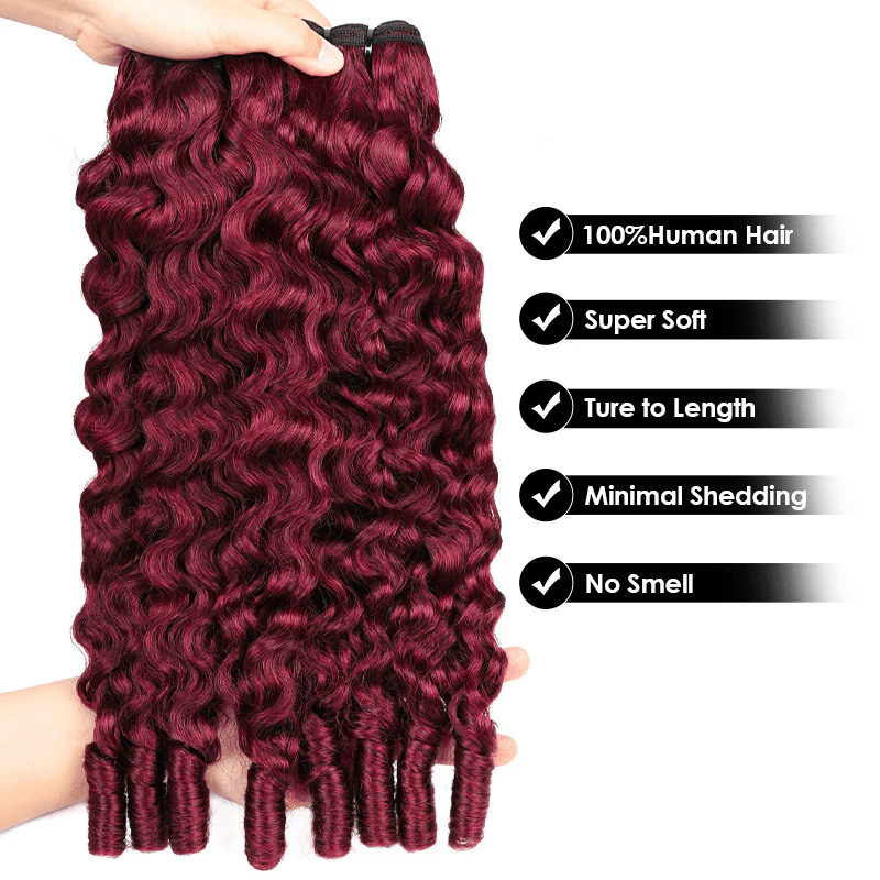 16A Burmese Curly Human Hair Bundles Burgundy 99J Virgin Hair Extensions - Msgem Hair
