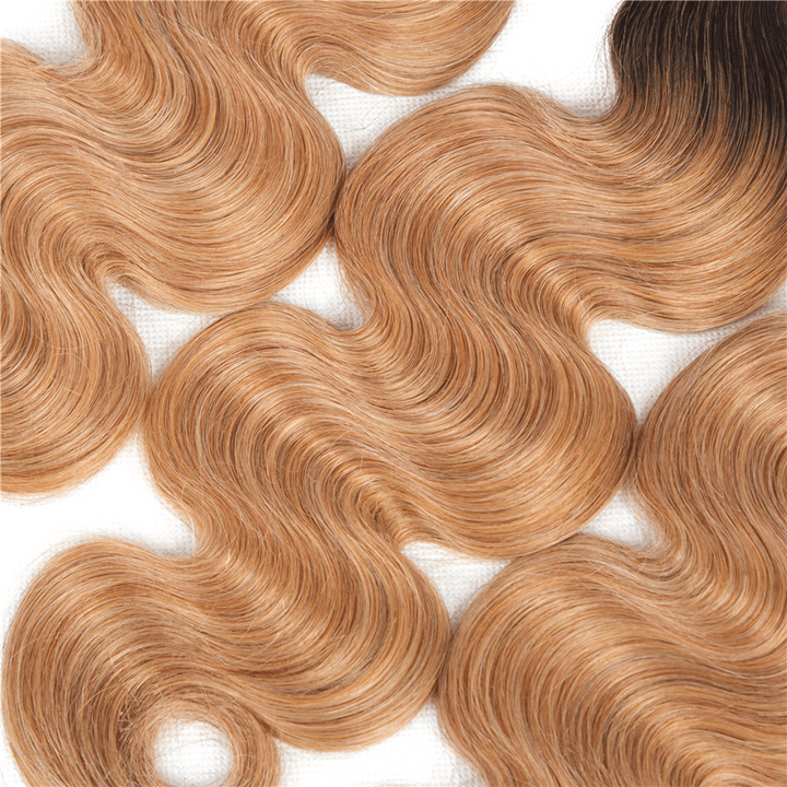 1B/27 Ombre Body Wave 3 Bundles With 13x4 Lace Frontal 100% Virgin Human Hair - Msgem Hair