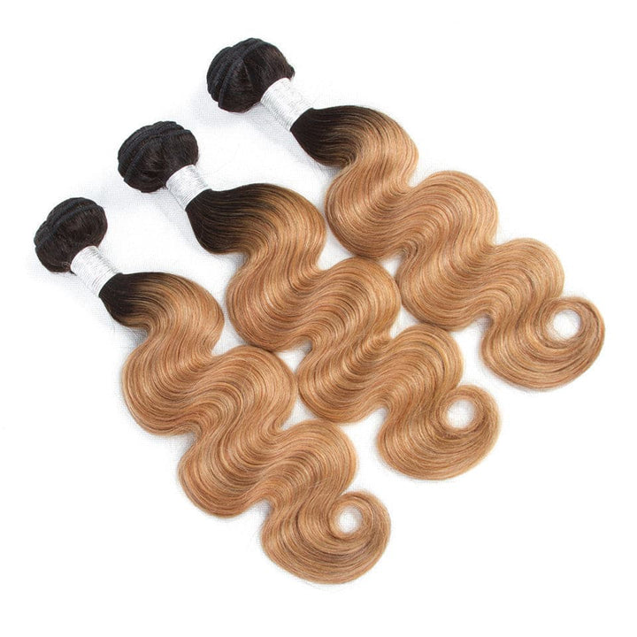 1B/27 Ombre Body Wave 3 Bundles With 13x4 Lace Frontal 100% Virgin Human Hair - Msgem Hair