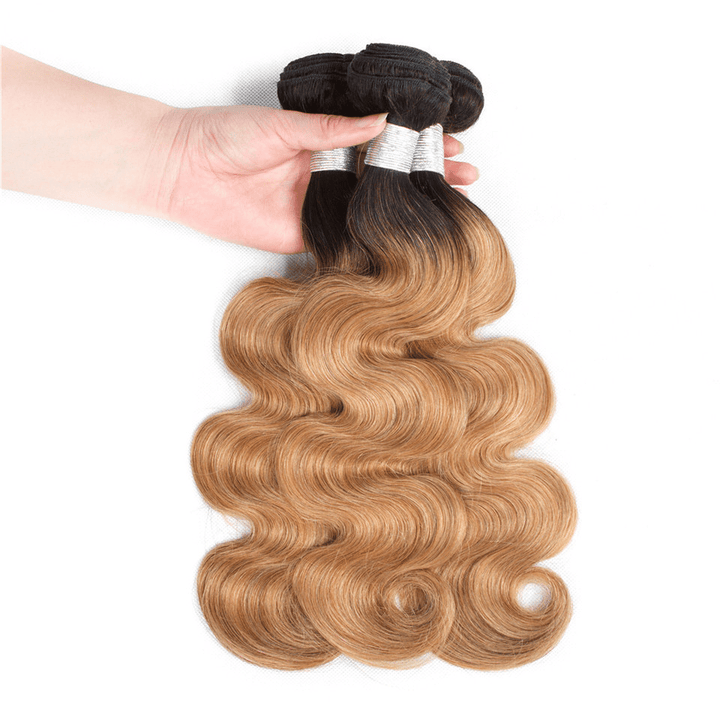 1B/27 Ombre Body Wave 4 Bundles With 4x4 Lace Closure 100% Virgin Human hair - Msgem Hair