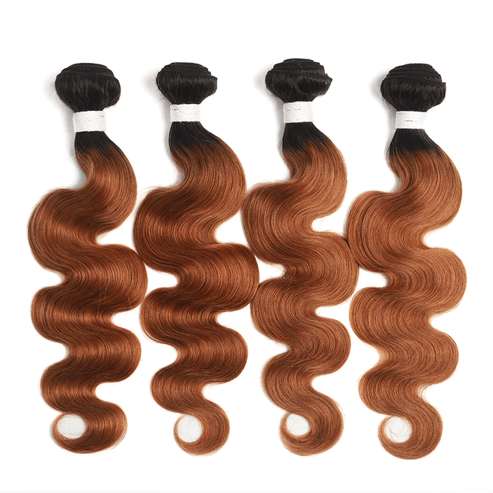 1B/30 Ombre Medium Auburn Black Roots 4 Bundles With 13x4 Lace Frontal 100% Human Hair - Msgem Hair