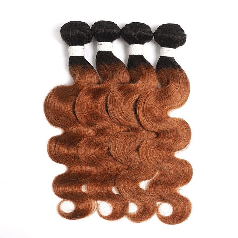 1B/30 Ombre Medium Auburn Black Roots 4 Bundles With 13x4 Lace Frontal 100% Human Hair - Msgem Hair