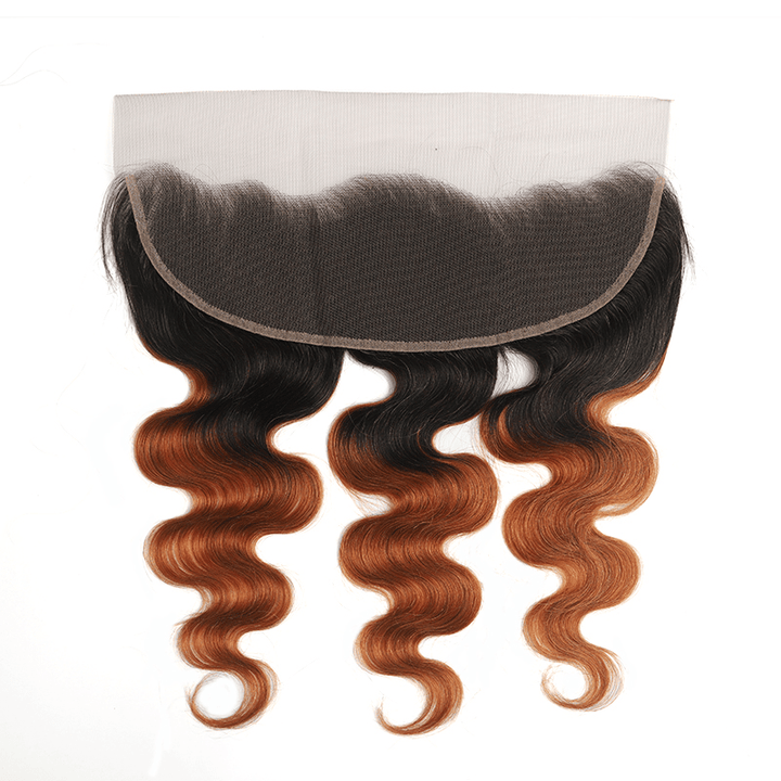 1B/30 Ombre Medium Auburn Black Roots 4 Bundles With 13x4 Lace Frontal 100% Human Hair - Msgem Hair