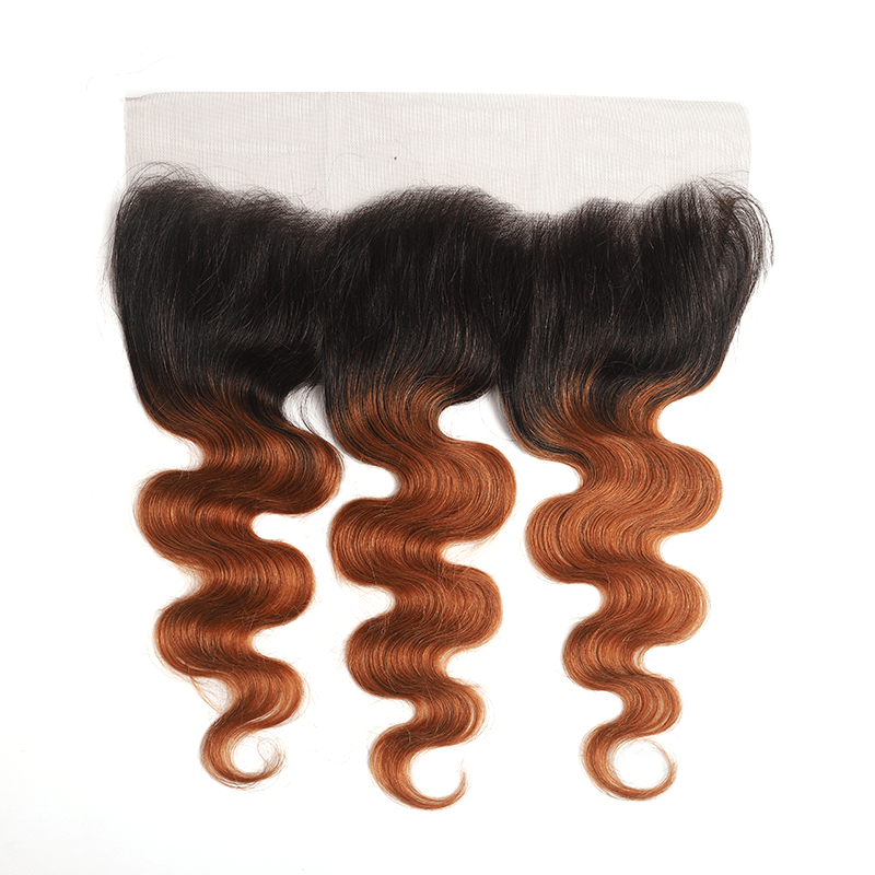 1B/30 Ombre Medium Auburn Black Roots 4 Bundles With 13x4 Lace Frontal 100% Human Hair - Msgem Hair