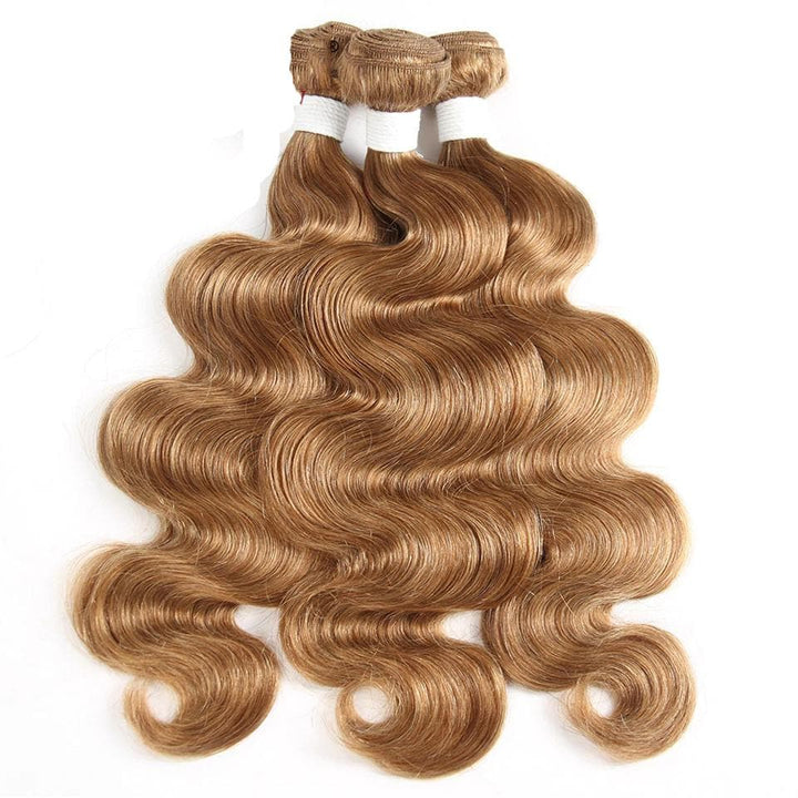 #27 Light Brown Body Wave 3 Bundles With 4x4 Lace Closure 100% Real Human Hair - Msgem Hair