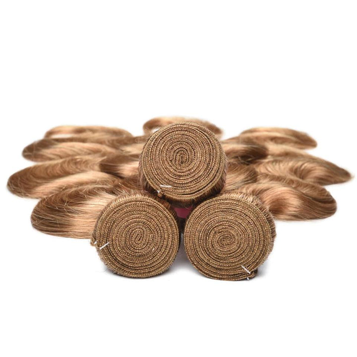 #27 Light Brown Body Wave 3 Bundles With 4x4 Lace Closure 100% Real Human Hair - Msgem Hair