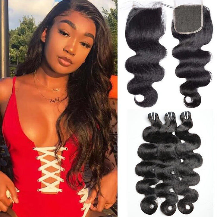 3 Bundles Brazilian Body Wave Bundles With 5x5 Lace Closure - Msgem Hair