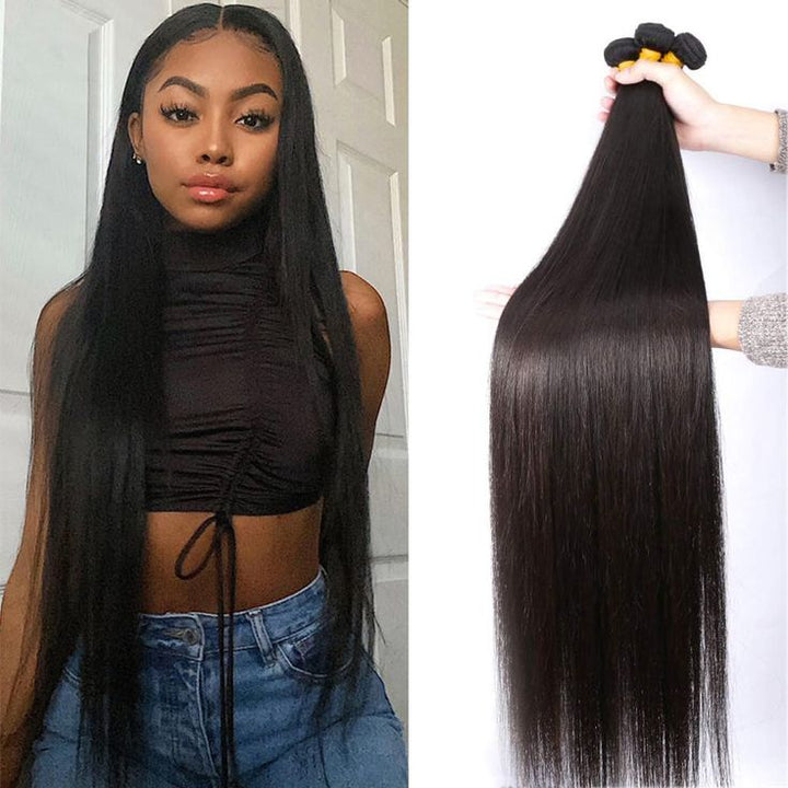 3 Bundles Brazilian Virgin Human Hair Long Weft Straight Long Hair Extension - Msgem Hair