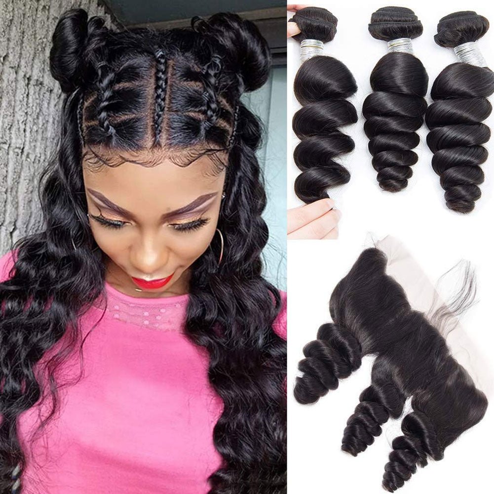 3 Bundles Indian Virgin Hair Loose Wave Bundles With 13*4 Lace Frontal - Msgem Hair