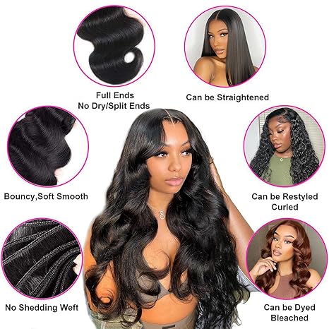 3 Bundles Natural Black Body Wave Brazilian Virgin Hair 10-28 inch 3 Pieces Pack