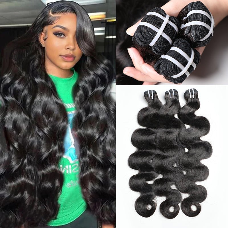 3 Bundles Natural Black Body Wave Brazilian Virgin Hair 10 - 28 inch 3 Pieces Pack - Msgem Hair